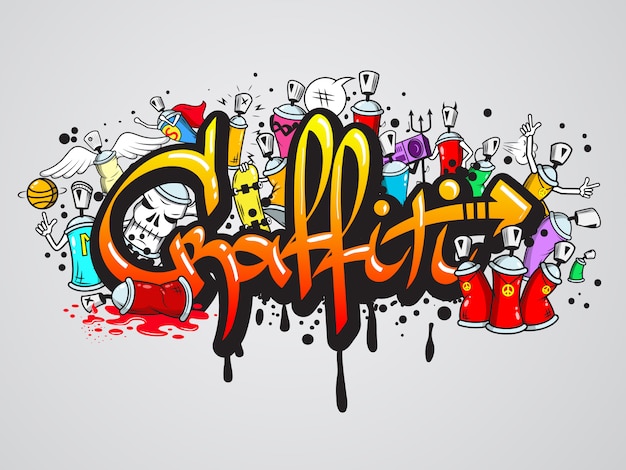 Graffiti characters composition print