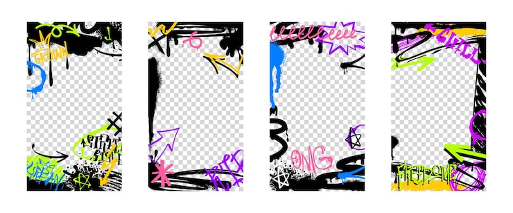 Free Vector graffiti frames with color tags spray paint street art decoration with ink drips
