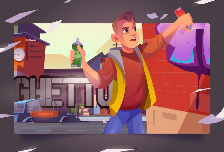 Free Vector graffiti painter in ghetto cartoon landing