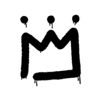 Graffiti spray crown icon with over spray in black over white. vector illustration.