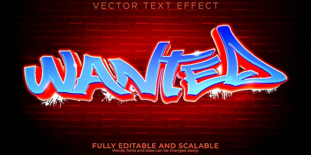 Free vector graffiti text effect editable wanted and street text style