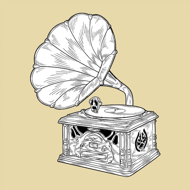 蓄音機 モノクロイラストベクトル プレミアムベクター