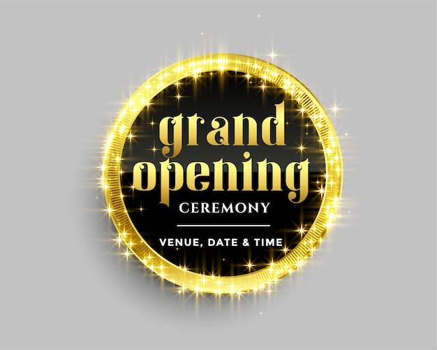 Grand opening banner template with golden sparkles design