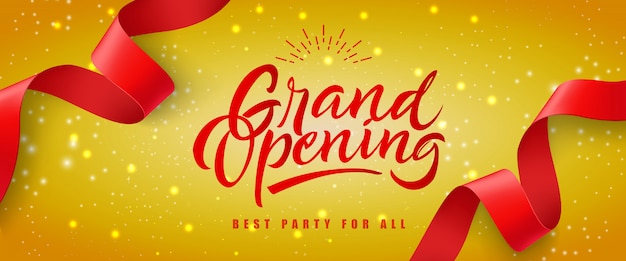 Grand opening, best party for all festive banner with red streamer 
