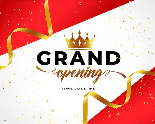 Free vector grand opening celebration background with golden confetti and crown