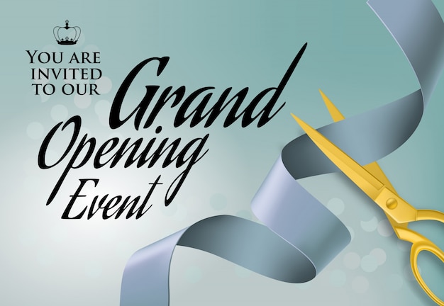 Grand opening event lettering with cutting scissors