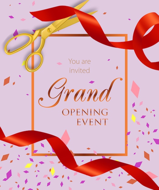 Grand opening event lettering with scissors and ribbons