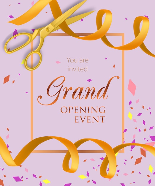 Free vector grand opening event lettering with yellow ribbons