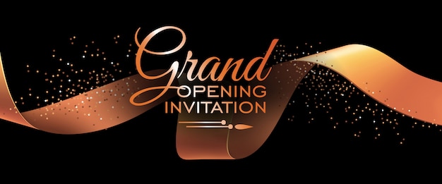 Free vector grand opening invitation banner template with gold ribbon