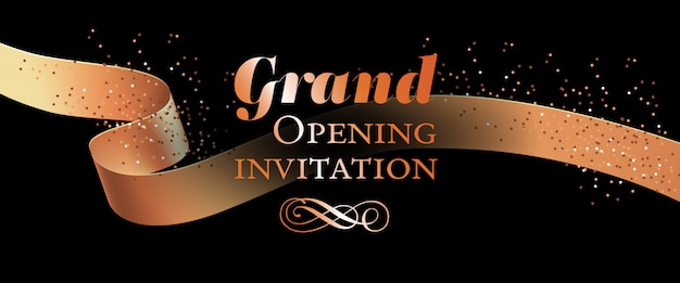 Free vector grand opening invitation card template with gold ribbon