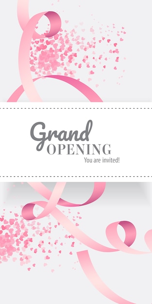 Grand opening you are invited lettering with pink ribbon