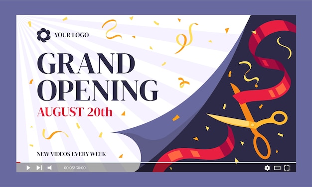 Free vector grand opening youtube thumbnail  design