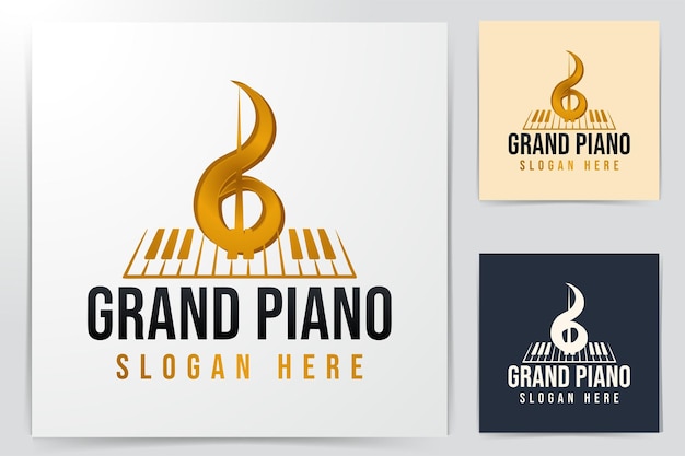 グランドピアノのロゴのアイデア。インスピレーションのロゴデザイン。テンプレートのベクトル図です。白い背景に分離