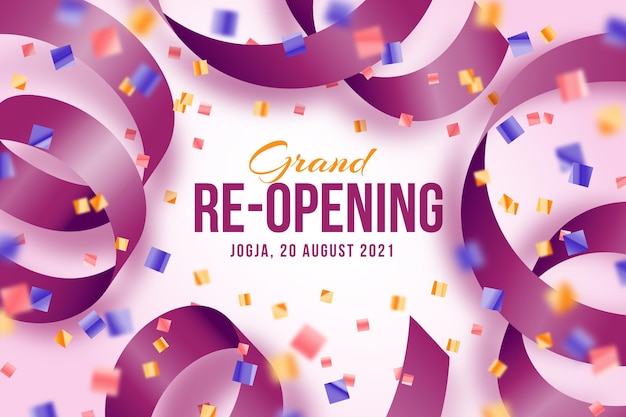 Grand re-opening background with confetti and ribbon