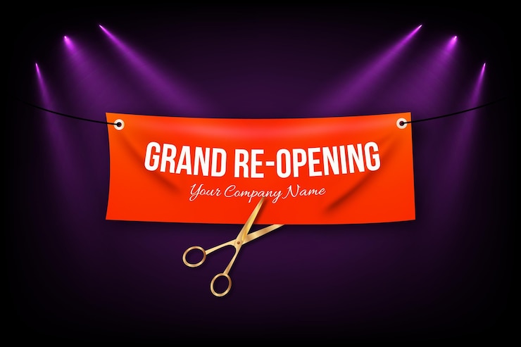 Free Vector grand re-opening background with scissors and garland
