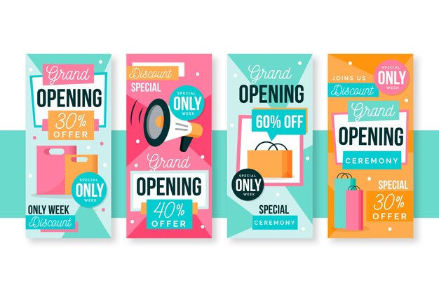 Free vector grand re-opening instagram stories