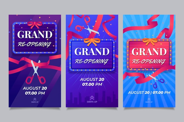 Free vector grand re-opening instagram stories