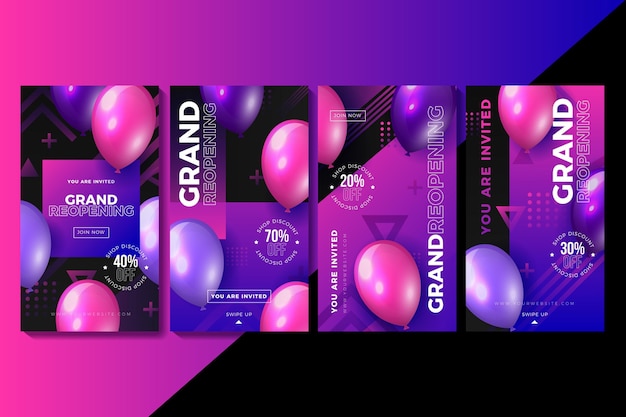 Free vector grand re-opening instagram stories