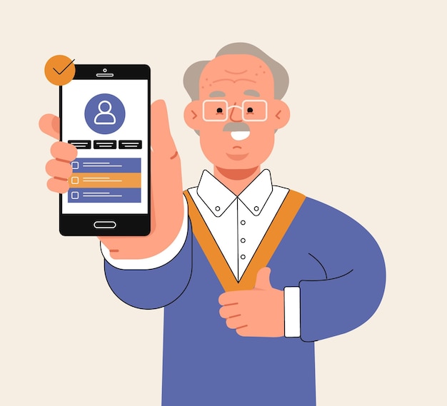 Free vector grandfather holding a mobile phone