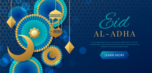 Grandient eid al-adha horizontal banner template with crescent moon