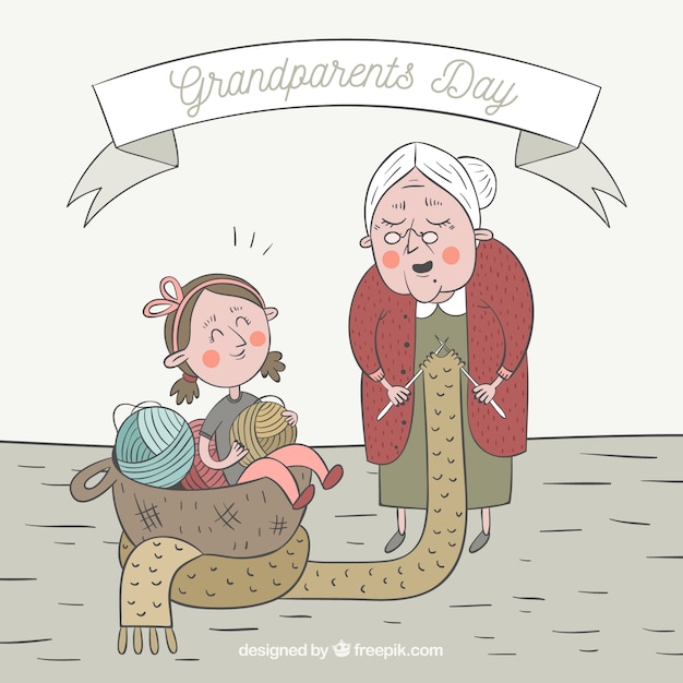 Free vector grandmother sewing with her granddaughter