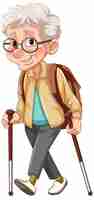 Free vector grandmother walking with trekking pole