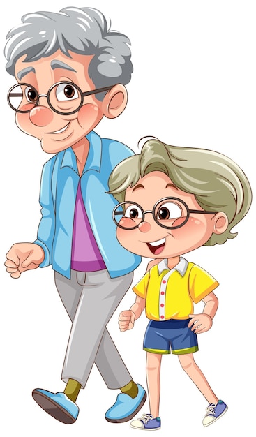 Free vector grandparent walking with grandchildren