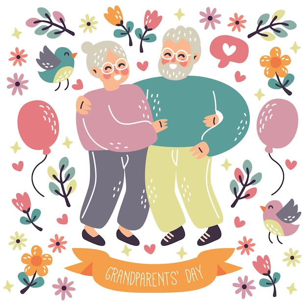 幸せな祖父母の日老夫婦
