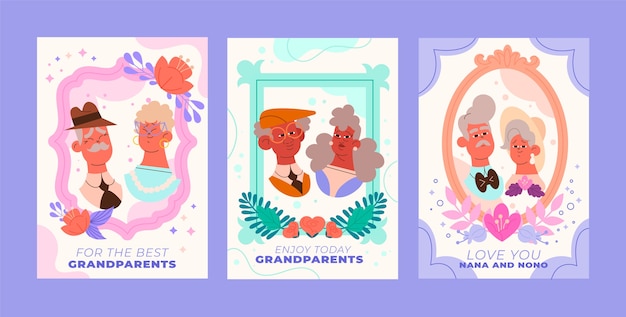 Grandparents day flat greeting cards collection