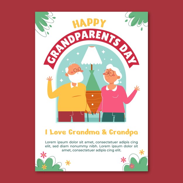 Grandparents day hand drawn flat greeting card