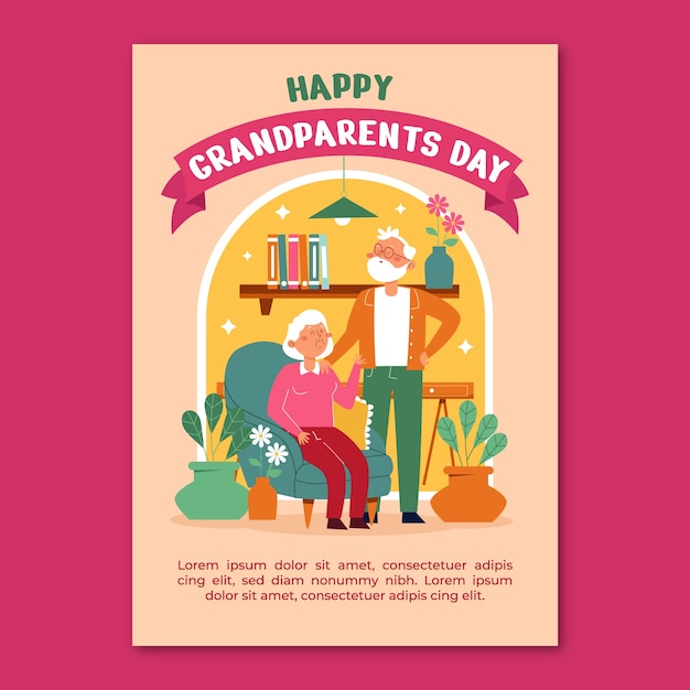 Free vector grandparents day hand drawn flat greeting card