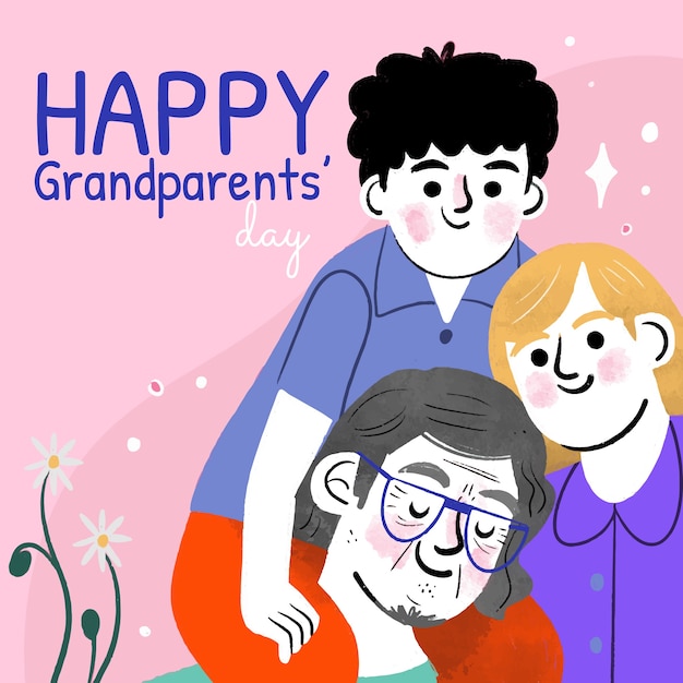 День бабушек и дедушек рисованной иллюстрации
