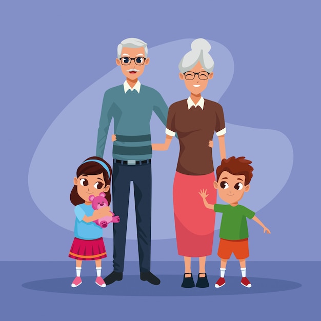 Free vector grandparents and grandsons kids cartoons