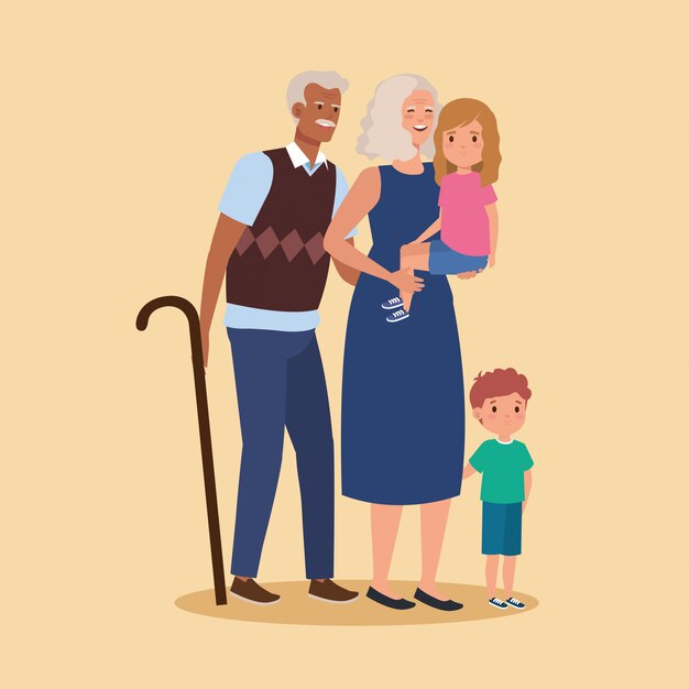 Grandparents with grandchildren avatar character