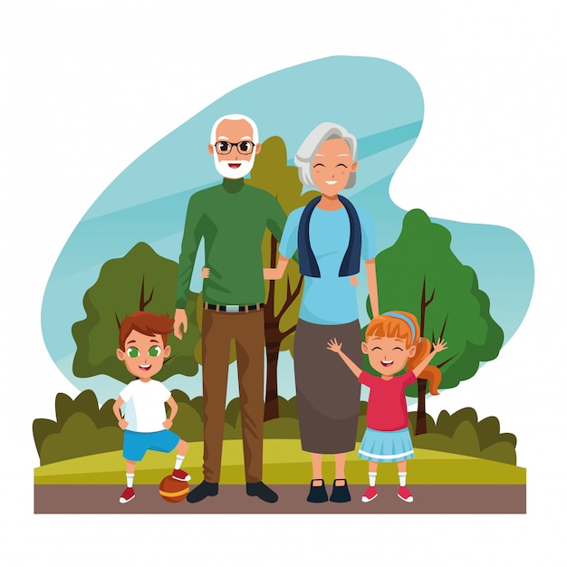 Free vector grandparents with grandsons in park