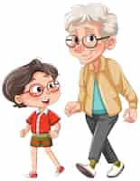 Free vector granny with her nephew cartoon character