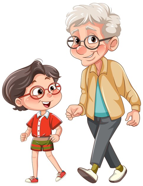 Granny with her nephew cartoon character