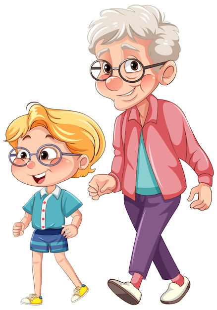 Free vector granny with her nephew cartoon character