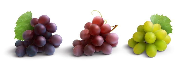 Free Vector grapes realistic composition with red rose and white grapes isolated