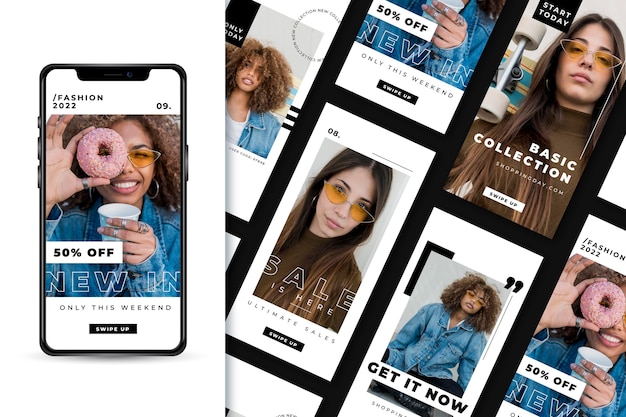 Storie grafiche di instagram in bianco e nero
