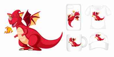 Vettore gratuito progettazione grafica su diversi prodotti con drago rosso