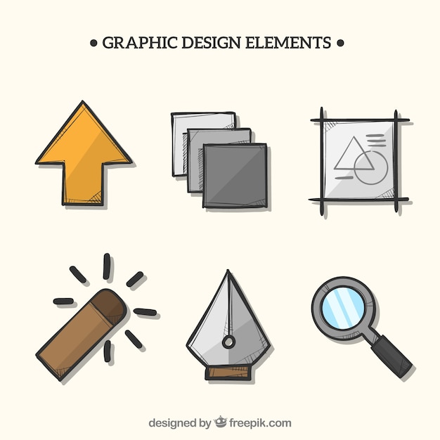 Collezione di elementi di design grafico in stile disegnato a mano