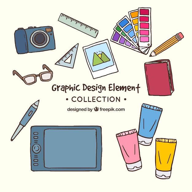 Graphic design elements collection in hand drawn style