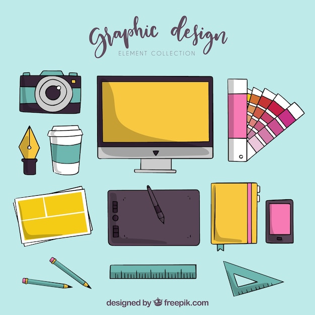graphic design elements collection in hand drawn style