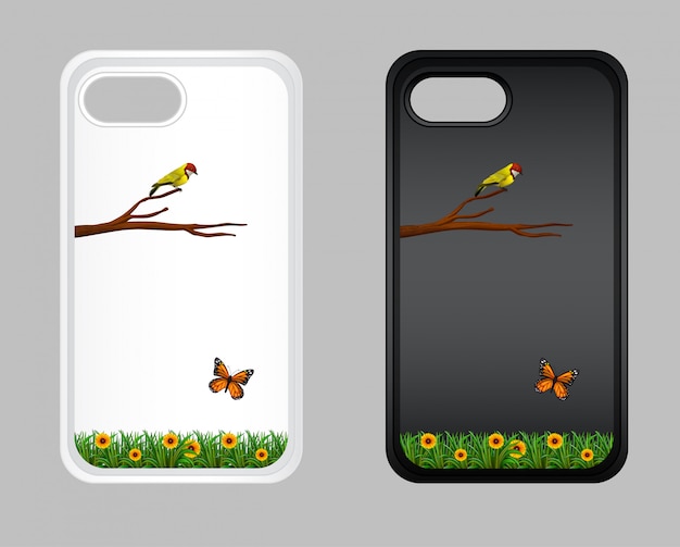 Графический дизайн на корпусе мобильного телефона с птицей и бабочкой