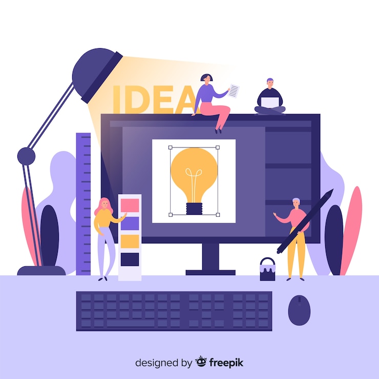 Free Vector graphic design team developing idea