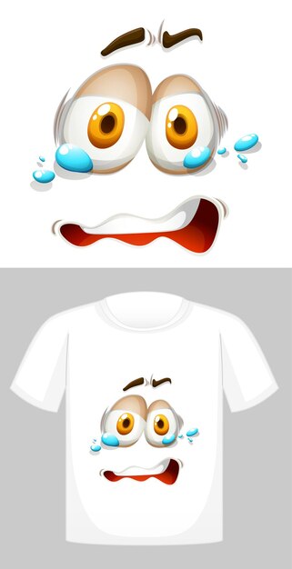 泣き顔の白いTシャツのグラフィックデザイン