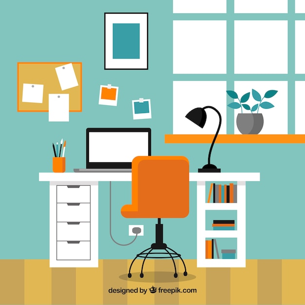 Graphic design workspace background in hand drawn style