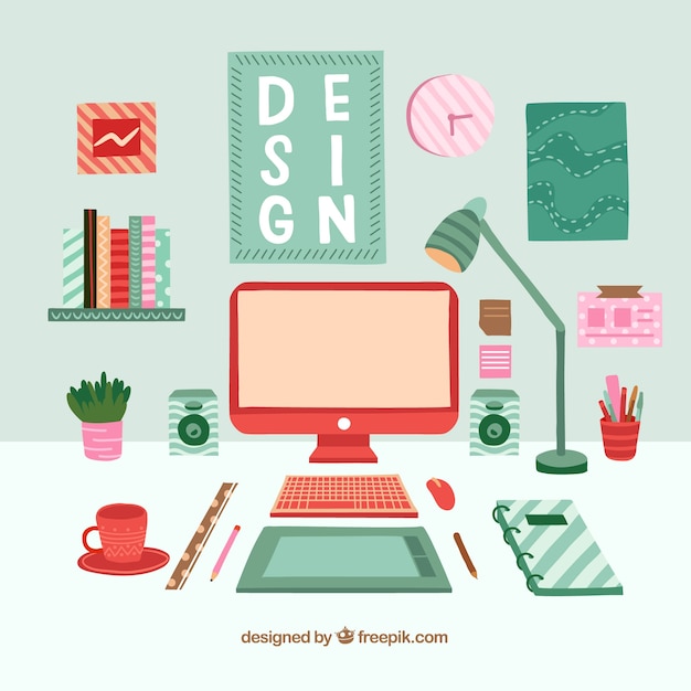 Бесплатное векторное изображение Фон рабочего стола графического дизайна в стиле ручной работы
