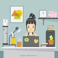 Free vector graphic design workspace background with desk and tools